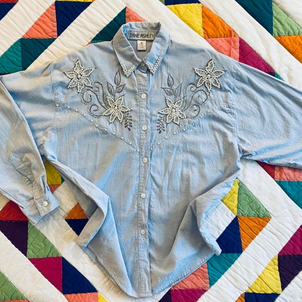 Beaded and Embroidered‎ Western Button-up Shirt